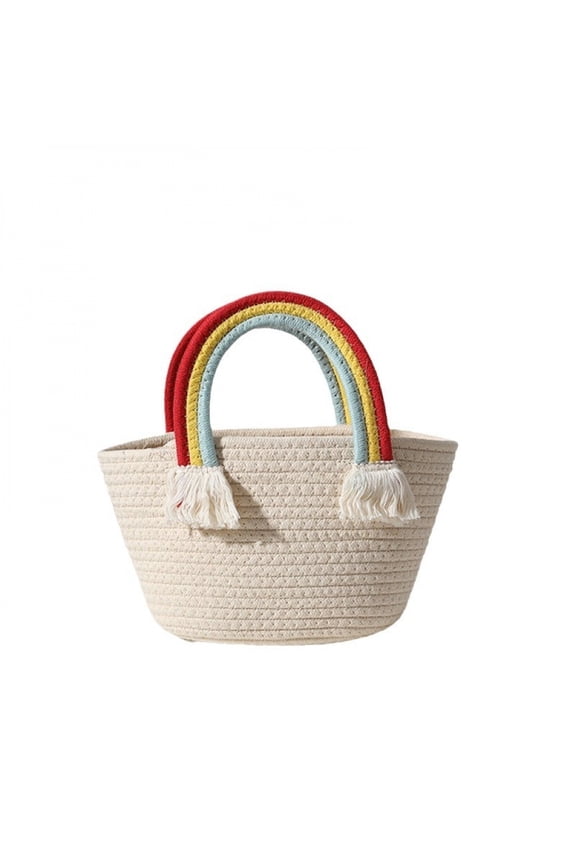 Lady Rainbow Cloud Handbag - Handmade Cotton Thread Woven Bag - Beach Vacation Sandbag - Versatile Wicker Bag
