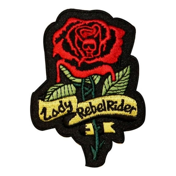 Lady Rebel Rider Patch Red Rose Biker Motorcycle Embroidered Iron On Applique
