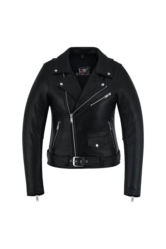 Lady Rebel Women’s Leather Motorcycle Jacket, Brando Style Premium Cowhide Biker Jacket with YKK Zippers Black Size-S