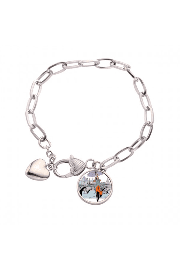 Lady River Bridge France Mark Heart Chain Bracelet Jewelry Charm Fashion