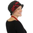 thumbnail image 1 of Lady Rose Fleece Flower Cloche Hat for Chemo & Cancer Patients (BLACK AND RED), 1 of 2