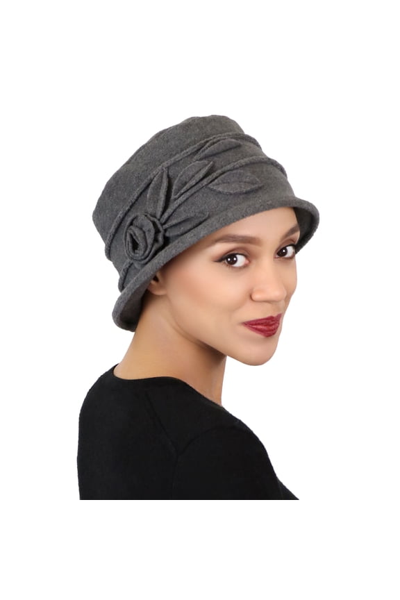 Lady Rose Fleece Flower Cloche Hat for Chemo & Cancer Patients (Grey)