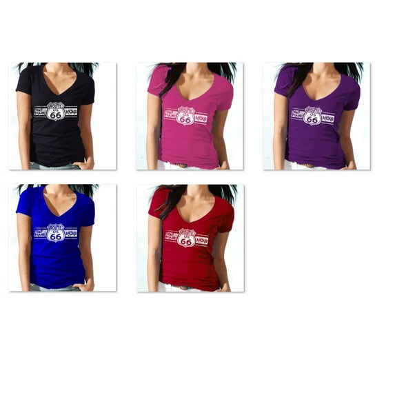 Lady Route Us 66 Get Your Kick Printed V-neck Tshirt Graphic Vneck T-Shirt Short Sleeve Vneck T-Shirt Soft and Comfy Shirt, Lightweight Shirt Womens Royal Blue Tee Large