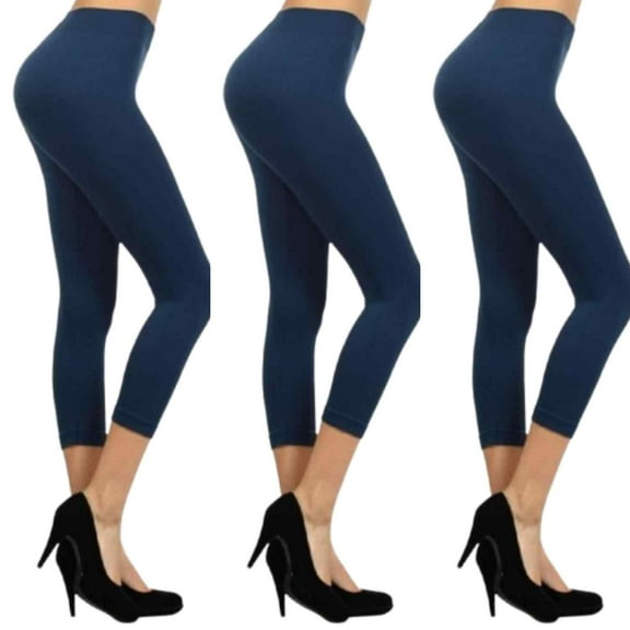 Lady Seamless Capri Leggings w/ High Wast Pants Tummy Control Workout Running 4 Way Stretch Yoga Leggings - (Denim)