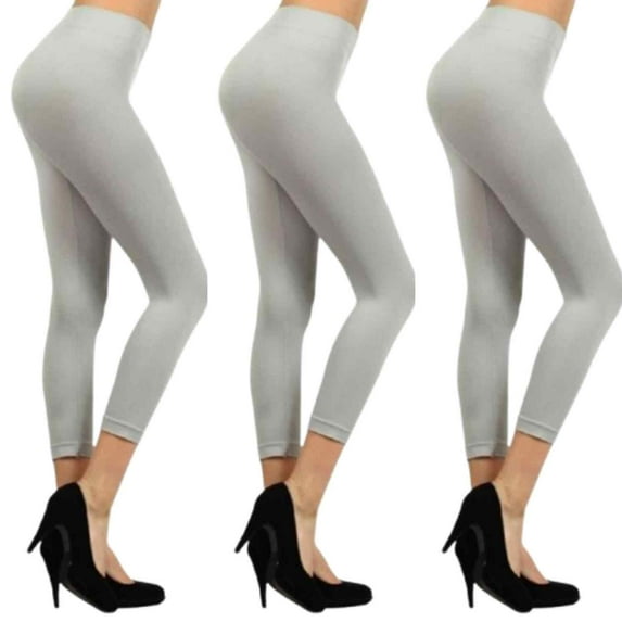 Lady Seamless Capri Leggings w/ High Wast Pants Tummy Control Workout Running 4 Way Stretch Yoga Leggings - (Metal Gray)