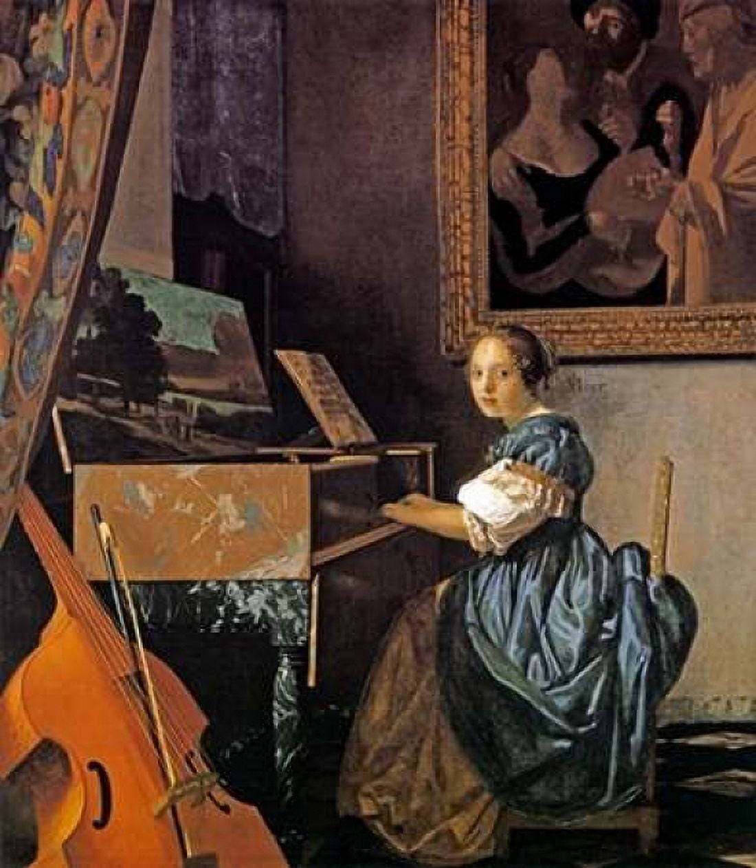 Lady Seated At A Virginal Canvas Art - Johannes Vermeer (24 x 24)