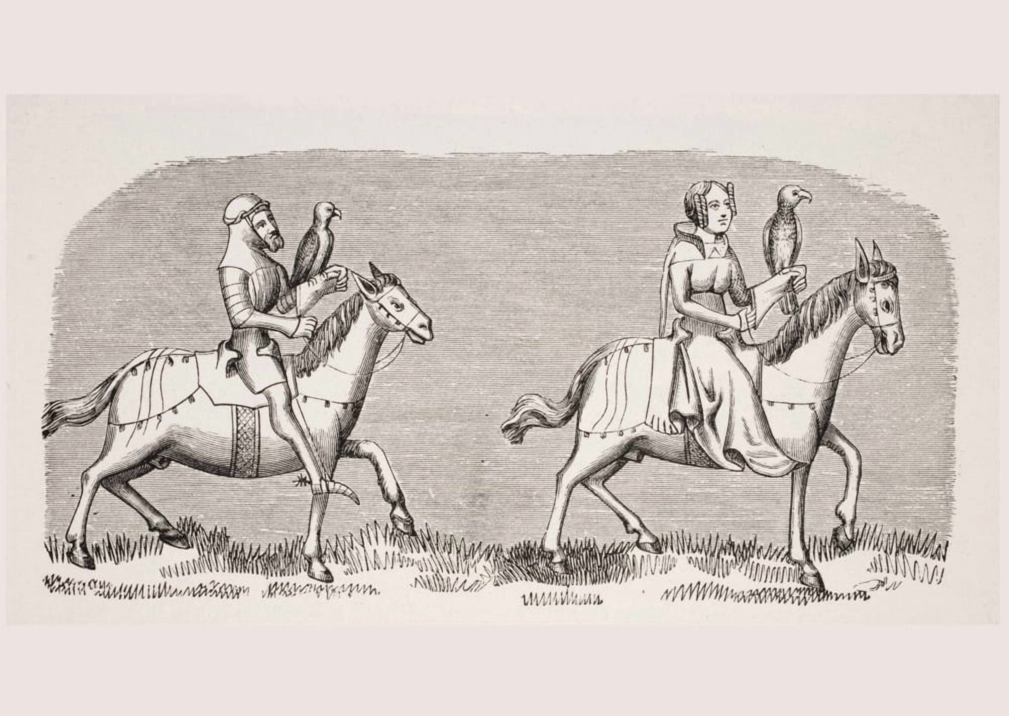 Lady Setting Out Hawking 19Th Century Reproduction Of Miniature In 14Th Century Manuscript Of Livre Du Roy Modus Canvas Art - Ken Welsh Design Pics (17 x 12)