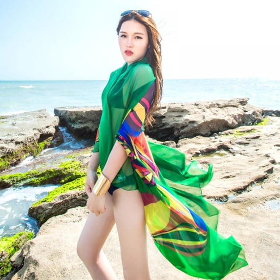 Lady Sexy Beach Chiffon Sarongs Hawaiian Swimsuit Cover-up Wraps Hibiscus Print Plus Size Swim Bikini Scarf