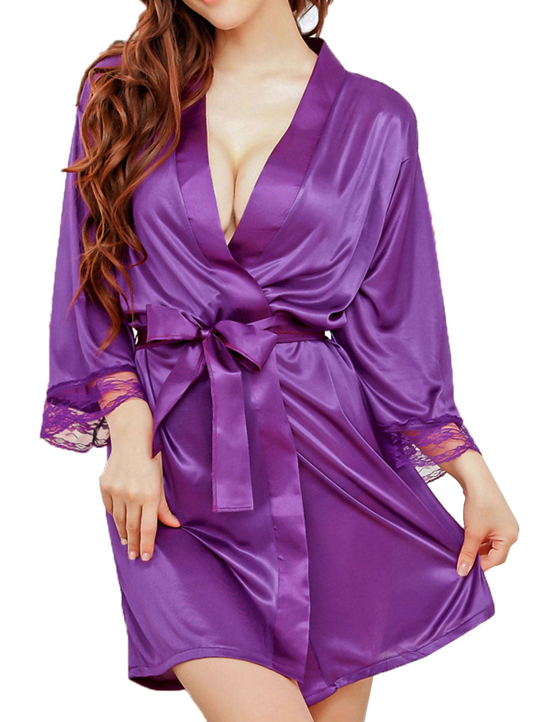 Lady Silk Satin Lingerie Robe Sleepwear Nightwear Kimono Gown Bathrobes