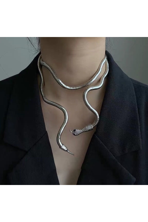 Lady Snake Necklace Bendable Serpent Shape Bland Style Luster Alloy Egyptian Symbol Protection Punk Style Club Party Necklace