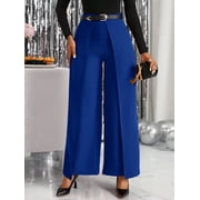 Lady Solid Color Pleated Loose Wide Leg Pants