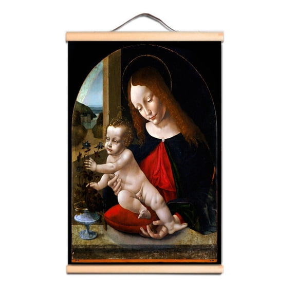 Our Lady and Son Famous Vintage Oil Painting - Leonardo da Vinci Antique Hanging Canvas Print Art Scroll Painting Wall Banner For Living Room Office Christ Church Gallery Wall Decor,Multicolor