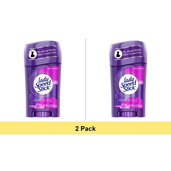 Lady Speed Stick Antiperspirant Deodorant for Women, 72 HR Sweat & Odor Protection, Invisible Dry, Shower Fresh Scent - 2 Pack