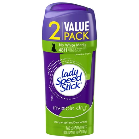 Lady Speed Stick Invisible Antiperspirant Deodorant, Dry, Powder Fresh, 2.3 oz Twin Pack