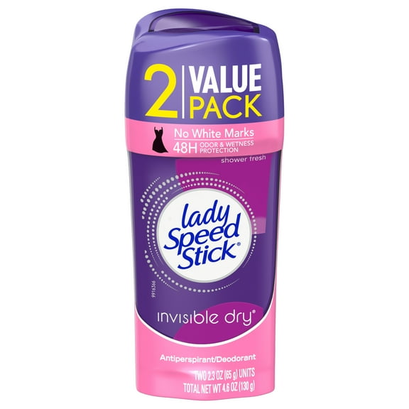 Lady Speed Stick Invisible Antiperspirant Deodorant, Dry, Shower Fresh, 2.3 oz Twin Pack