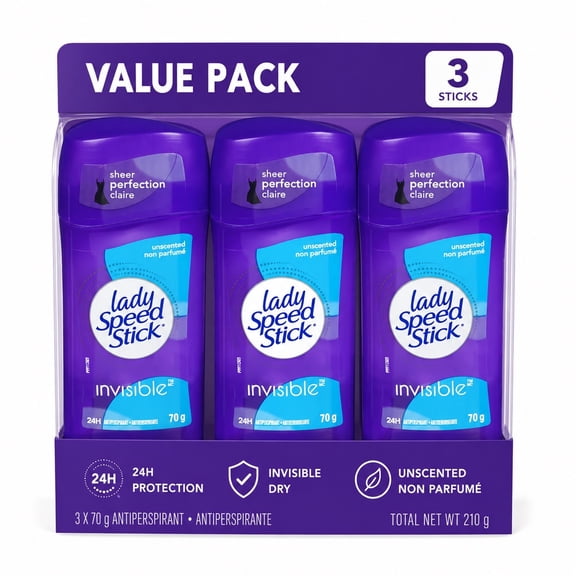 Lady Speed Stick Invisible Antiperspirant Unscented, 70 g pack of 3