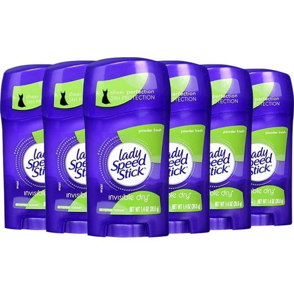 Lady Speed Stick Invisible Dry 24 Hour Powder Fresh, 1.4 oz (6 Pieces)