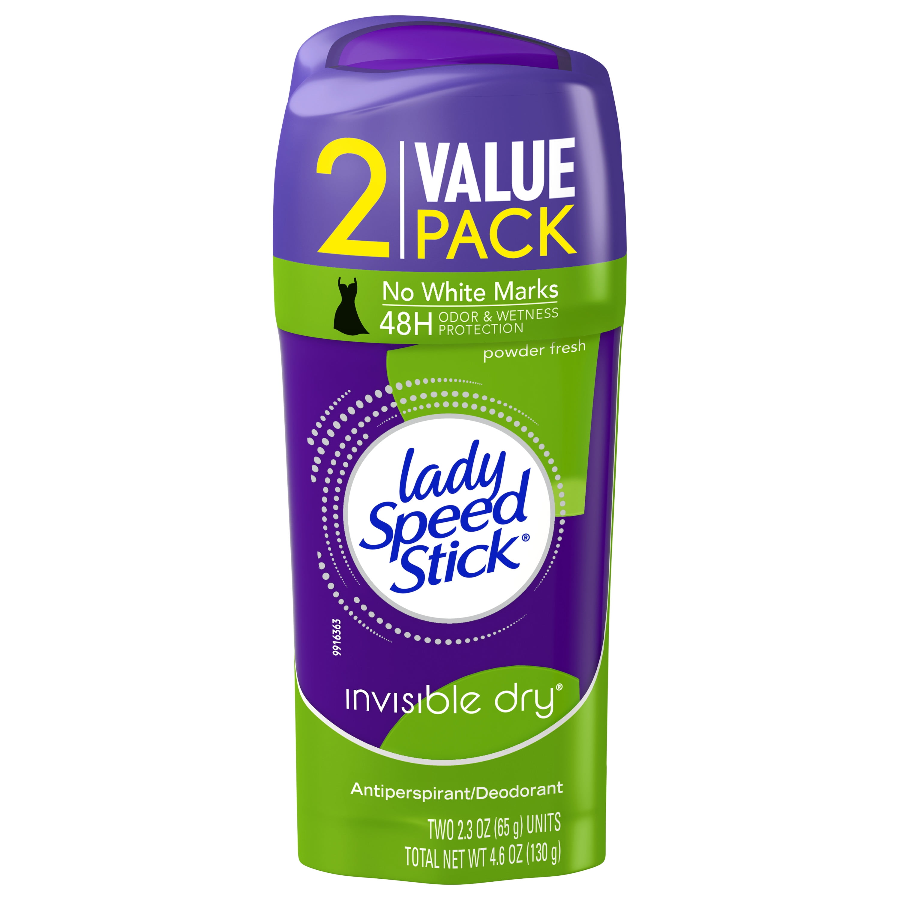 Lady Speed Stick Invisible Dry Antiperspirant Deodorant, Powder Fresh, 2.3oz Twin Pack, Female