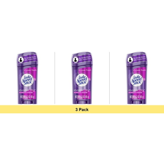 Lady Speed Stick Invisible Dry Antiperspirant Deodorant, Shower Fresh, 2.3oz - 3 Pack