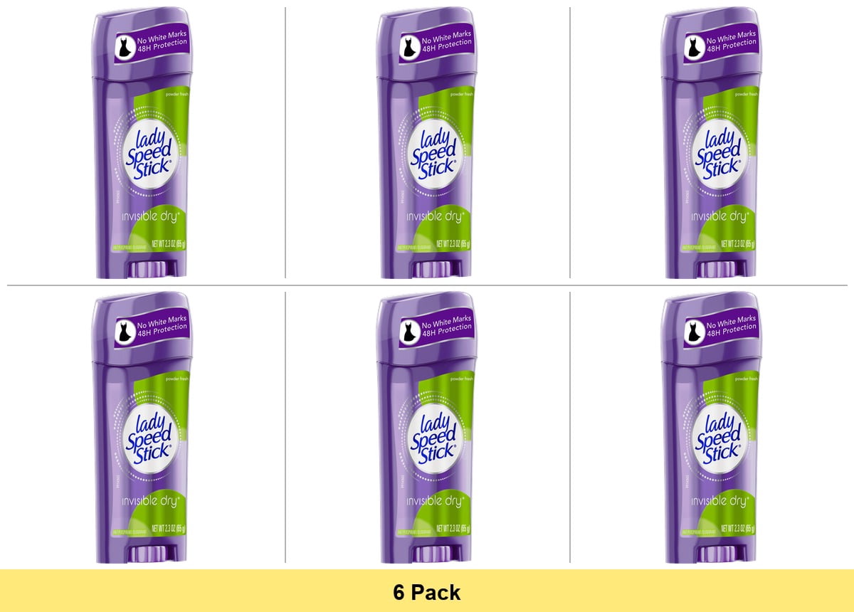 Lady Speed Stick Invisible Dry Antiperspirant Deodorant Stick, Powder Fresh - 2.3 Oz - 6 Pack