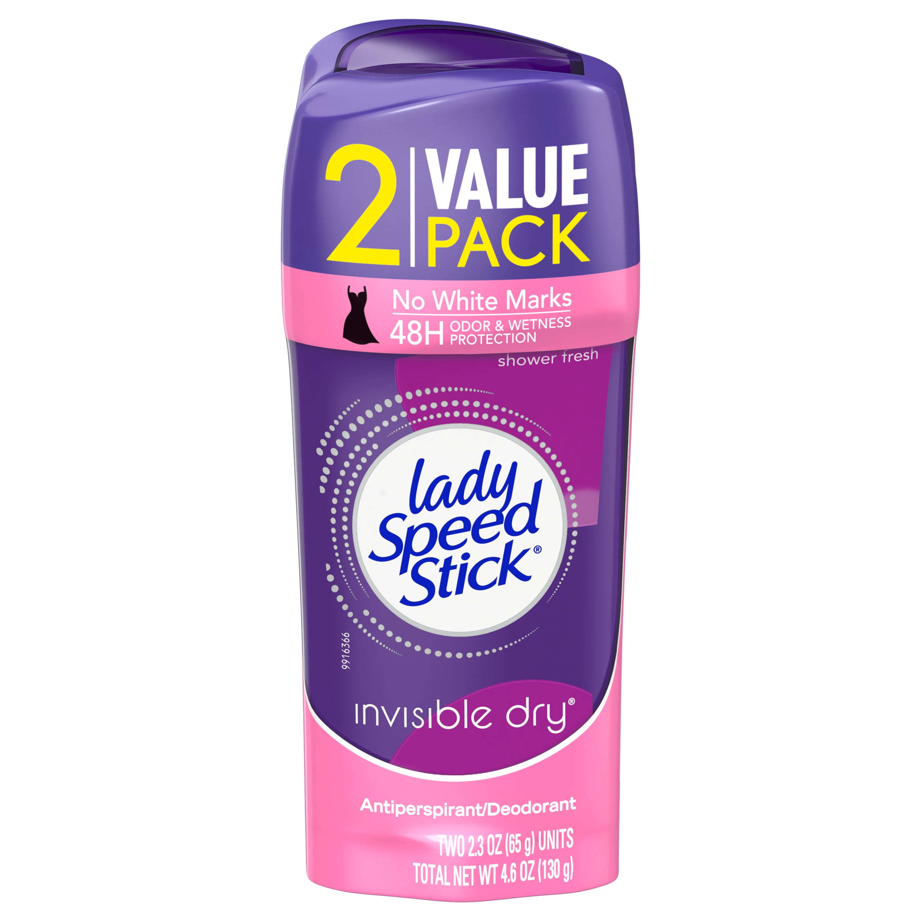 Lady Speed Stick Invisible Dry Antiperspirant Female Deodorant, Shower Fresh, 2 Pack, 2.3 oz
