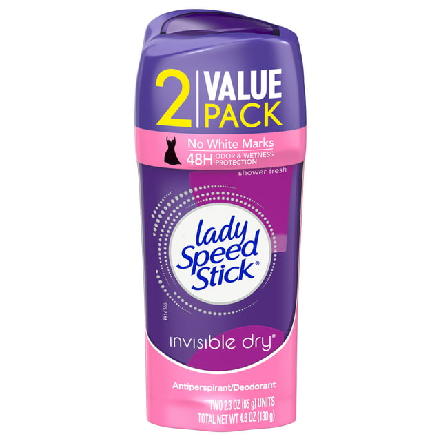 Lady Speed Stick Invisible Dry Antiperspirant Female Deodorant, Shower Fresh, 2 Pack, 2.3 oz