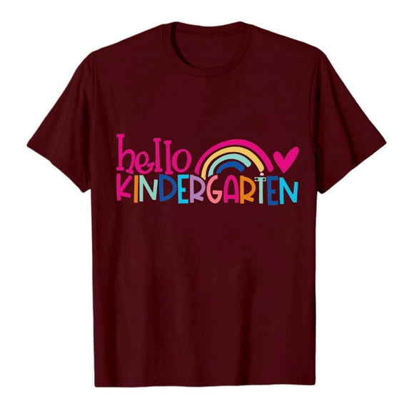 Lady Teacher Shirt Back to School Kindergarten And Primary School Teaching T Shirt Funny Little Man Pattern T Shirt Top Z04-Adult-Wine, S