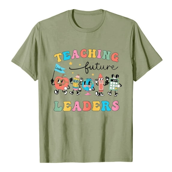 Lady Teacher Shirt Back to School Kindergarten And Primary School Teaching T Shirt Funny Little Man Pattern T Shirt Top Z05-Adult-Green, S