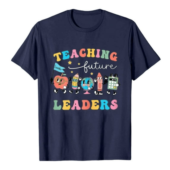 Lady Teacher Shirt Back to School Kindergarten And Primary School Teaching T Shirt Funny Little Man Pattern T Shirt Top Z05-Adult-Navy, M