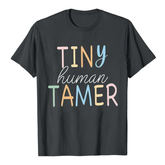 Lady Teacher Shirt Back to School Kindergarten And Primary School Teaching T Shirt Funny Little Man Pattern T Shirt Top Z06-Adult-Dark Gray, L