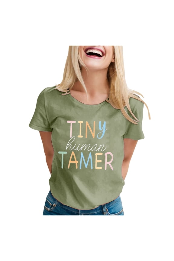 Lady Teacher Shirt Kindergarten And Primary School Teaching T Shirt Funny Little Man Pattern T Shirt Top Casual Shirts for Women Summer Apparel Short Athletic Top Was Out Long Sleeve Women Long Sleeve