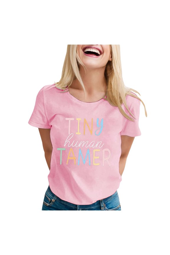 Lady Teacher Shirt Kindergarten And Primary School Teaching T Shirt Funny Little Man Pattern T Shirt Top Shirt Women Cold Gear Women's Casual Shirts Workout Top Women Tee Long Sleeve Shirts Tall