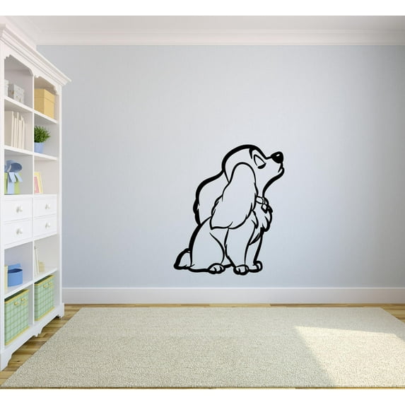 Lady And The Tramp Disney Cartoon Character Lady Portrait Silhouette Wall Sticker For Kids Boys Girls Room Bedroom Cute Home Decal Design Stickers Wall Art Vinyl Decoration Size (20x20 inch)