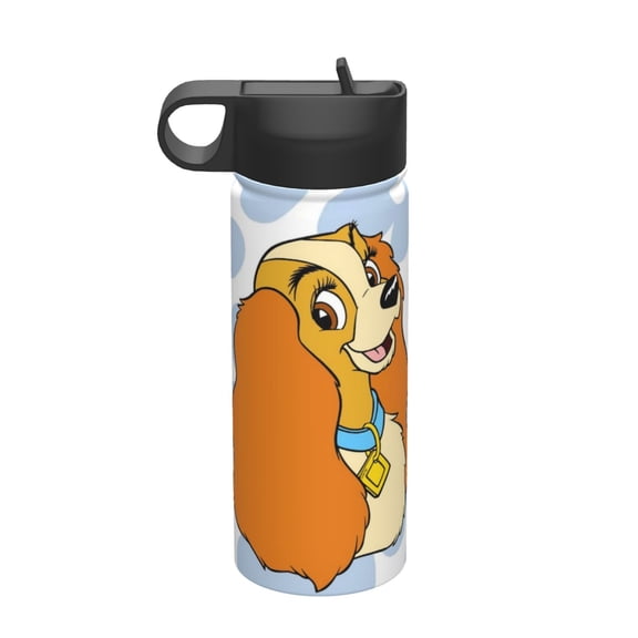 Lady And The Tramp Kids Water Bottle with Flip Straw Lid 18OZ Vacuum Insulated Stainless Steel Thermos Leakproof School Travel Sports Cup for Boys Girls Gift