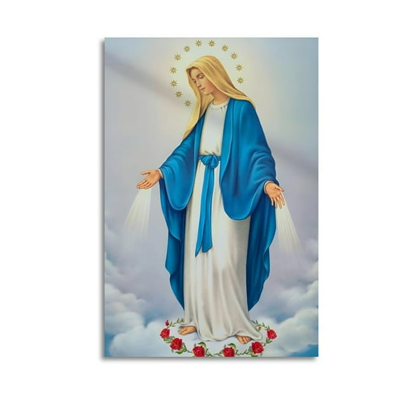 Our Lady Virgin Mary Immaculate Heart of Virgin Mary Poster Wrapped Wooden Frame Wall Decor,,Canvas Wall Art for Living Room,Bedroom,Office,Ready to Hang