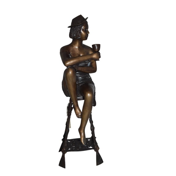 Nifao Lady W Champagne Glass Bronze Statue – Home Office Decor Sculpture, 8"L x 6"W x 22"H