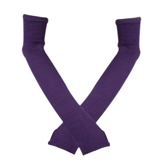 Lady Warm Winter Long Fingerless Gloves Mittens Purple
