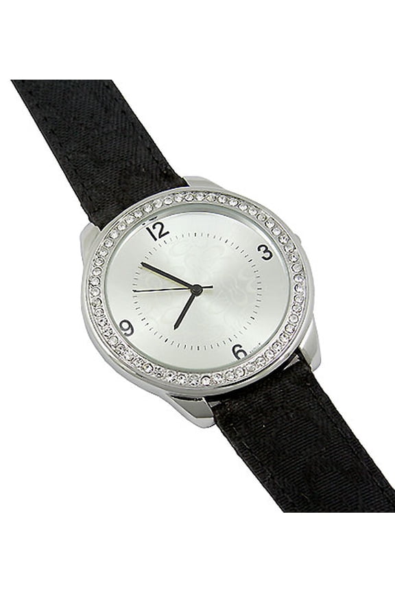 Lady Watch - Monogram Band w/ Rhinestone Accent Frame - Black - WT-L80043CBK
