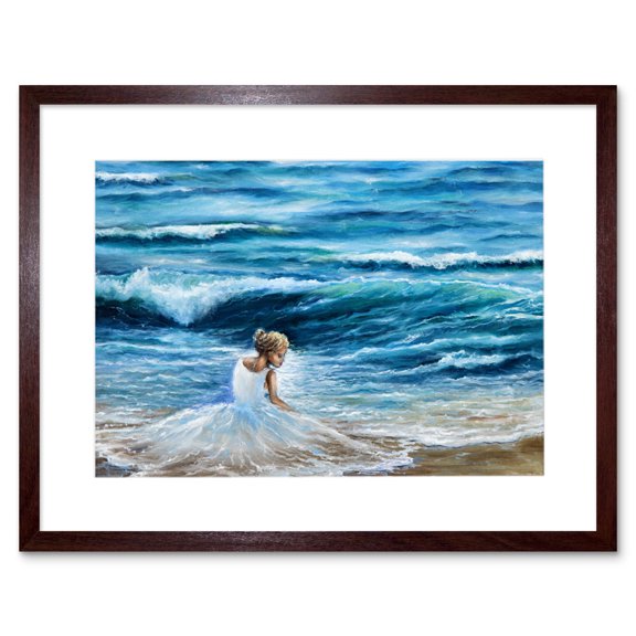 Lady Wearing White by The Sea Art Print Framed Poster Wall Decor 9x7 inch