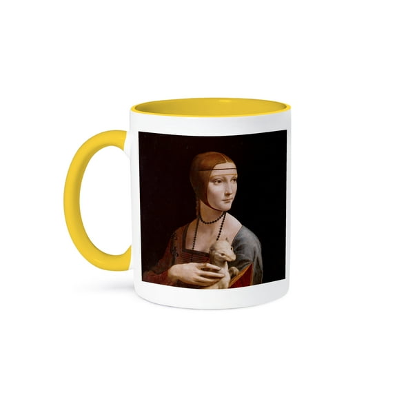 3dRose, Lady with an Ermine by Leonardo da Vinci 1485, 15oz Two-Tone Yellow Mug