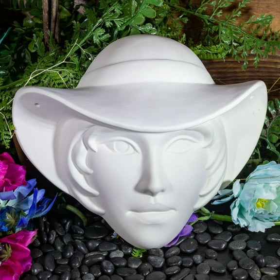Lady With Hat Mask 9" IN STOCK Ceramic Bisque Ready To Paint Pottery