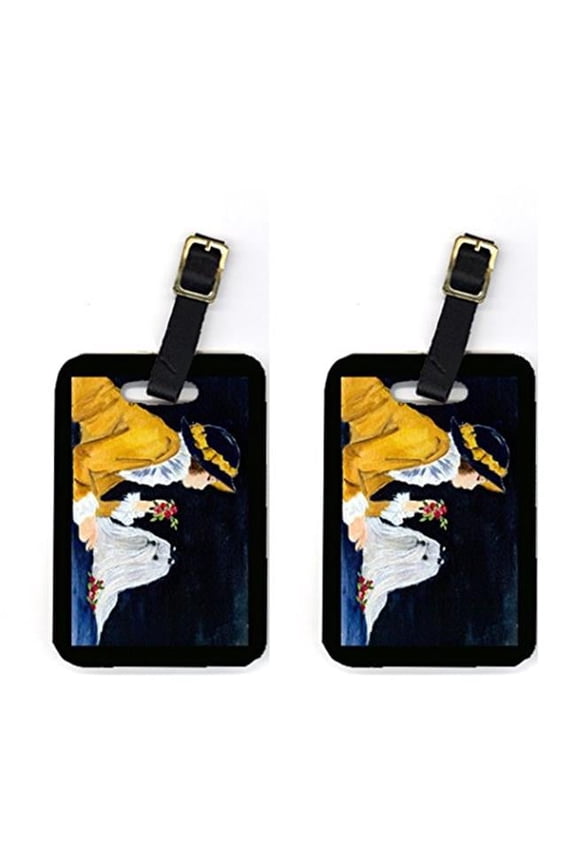 Lady With Her Maltese Luggage Tag 4 x 2.75 In.