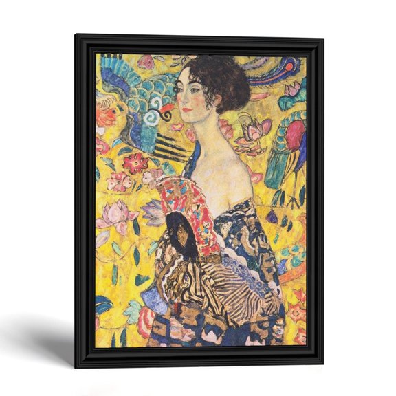 Lady with a Fan Framed Print, Gustav Klimt Chinoiserie Wall Art