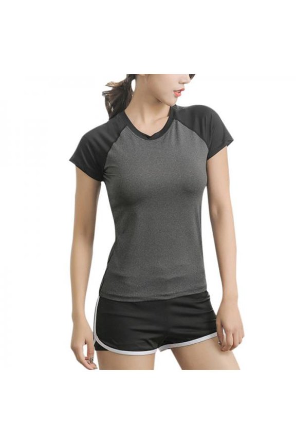 Lady Yoga Skinny Short Sleeve Running Sports Training Quick Dry Elastic T-Shirt