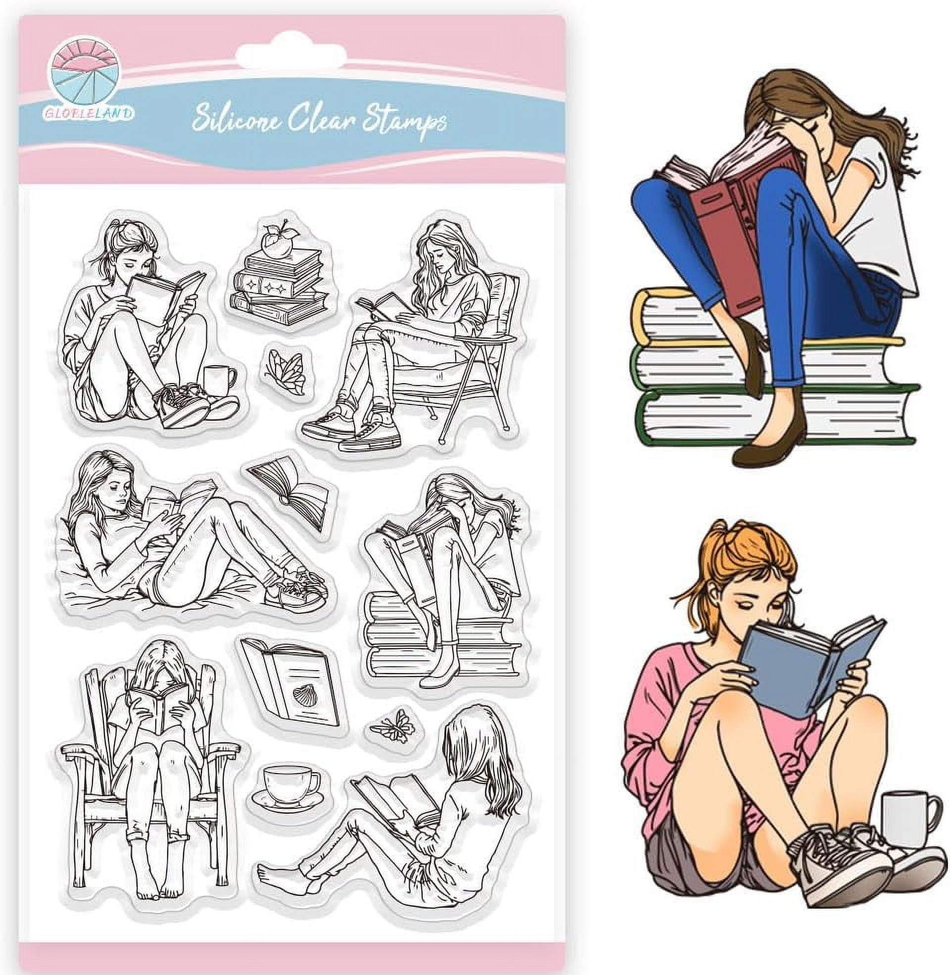 Lady and Books Clear Stamps Book Reading Silicone Clear Stamp Books ...