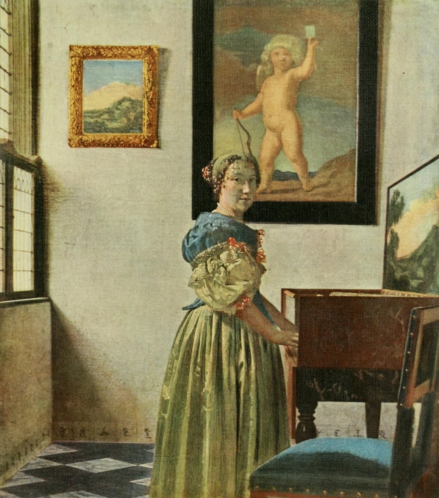 Lady at a spinet History of Painting 1911 Canvas Art - Johannes Vermeer (18 x 24)