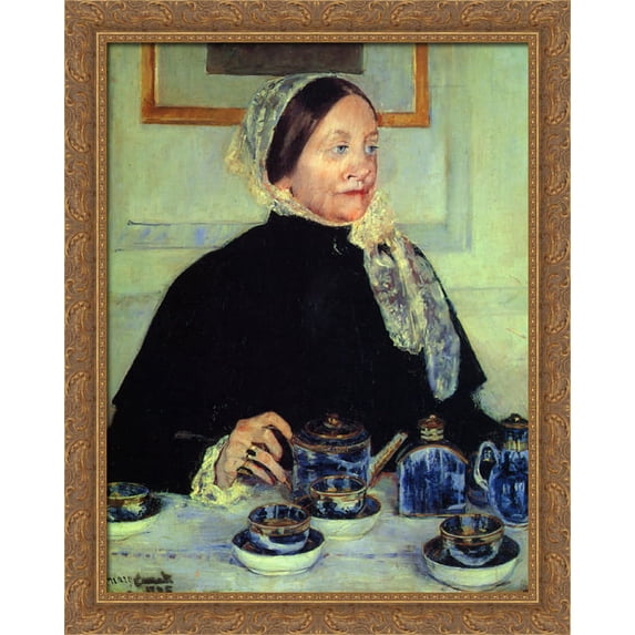 Lady at the Tea Table 28x34 Large Gold Ornate Wood Framed Canvas Art by Mary Cassatt
