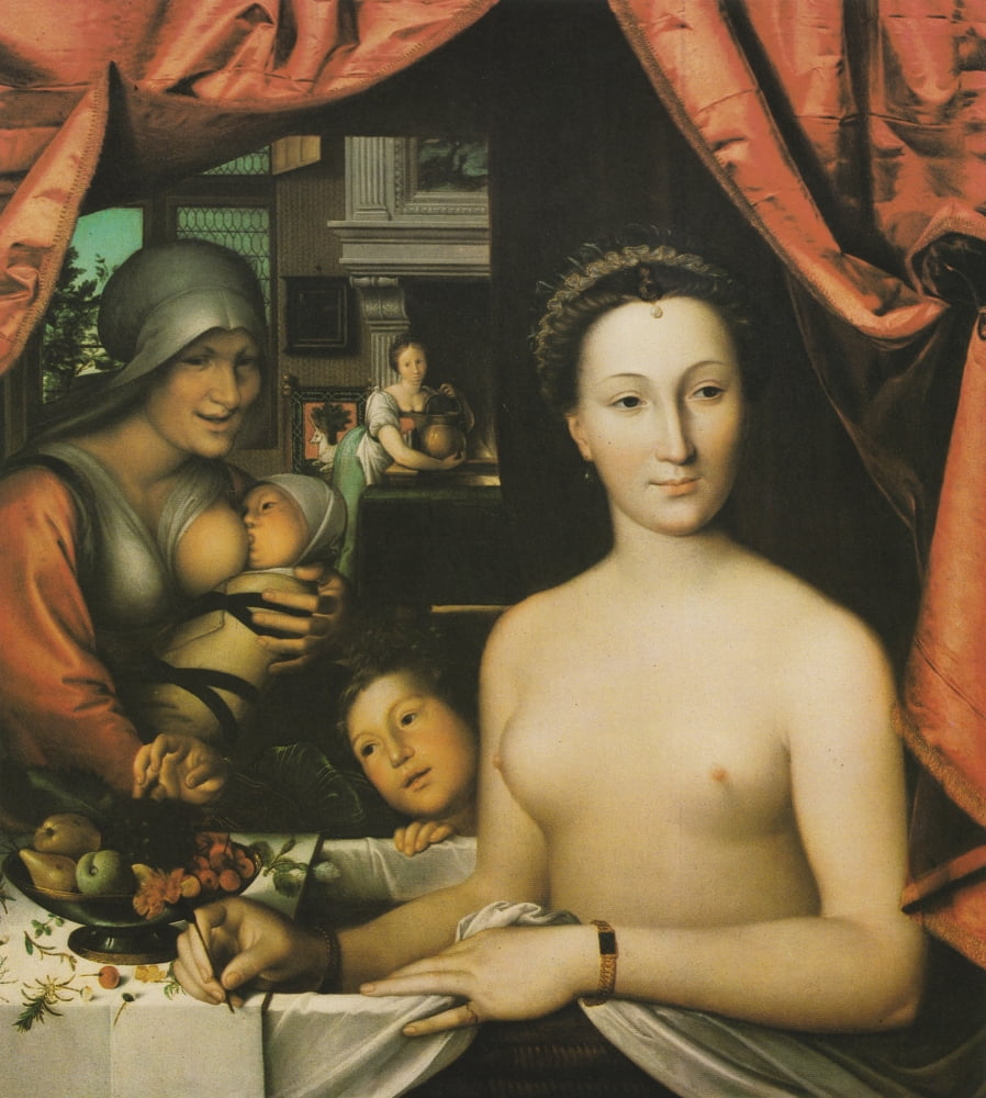 Lady bathing with children and attendants c1571 Canvas Art - Jean Clouet (18 x 24)