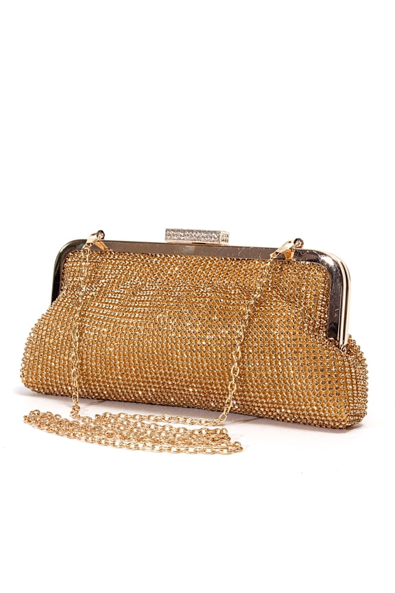 Soft Rhinestone Embellished Clutch Bag, Bag 2015-7 Gold