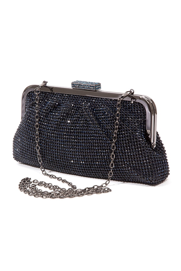 Soft Rhinestone Embellished Clutch Bag, Bag 2015-7 Navy